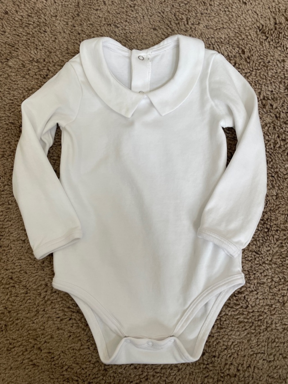 Classic White Long-Sleeve Baby One-Piece with Peter Pan Collar